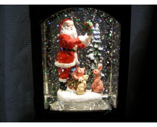 Новогодний фонарь светильник с подсветкой и музыкой Дед Мороз и зверюшки