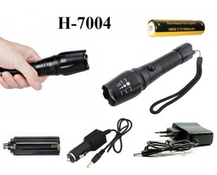 Ручной аккумуляторный фонарь H-7004 светодиод Cree T6 1 x 18560 Металлический корпус