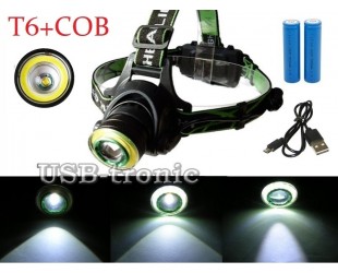 Налобный светодиодный фонарь HL-T107 T6+COB с 2 аккумуляторами 18650 