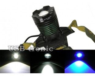 Синий светодиодный налобный фонарь HL-K-12-2 Белый и синий светодиоды 2 аккумулятора 18650