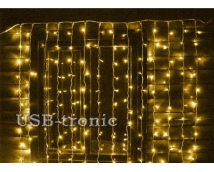 Гирлянда уличная Желтый  занавес с белым мерцанием 3х3 метра 20 шт 600 LED Белые нитки Winner Light