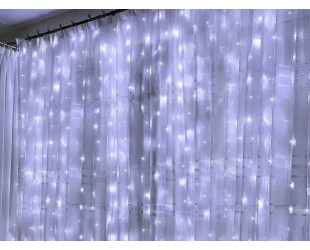 Белая гирлянда "Световой занавес 3 на 3 метра " дождь Прозрачные нитки 30 шт 1200 LED
