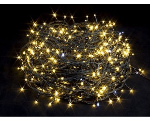 Новогодняя гирлянда нить уличная 50 метров 500 LED Желтые светодиоды с белым мерцанием Черный провод 