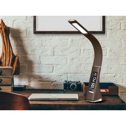 Настольная светодиодная лампа Business Desk Lamp с календарем термометром и часами  из коричневой кожи